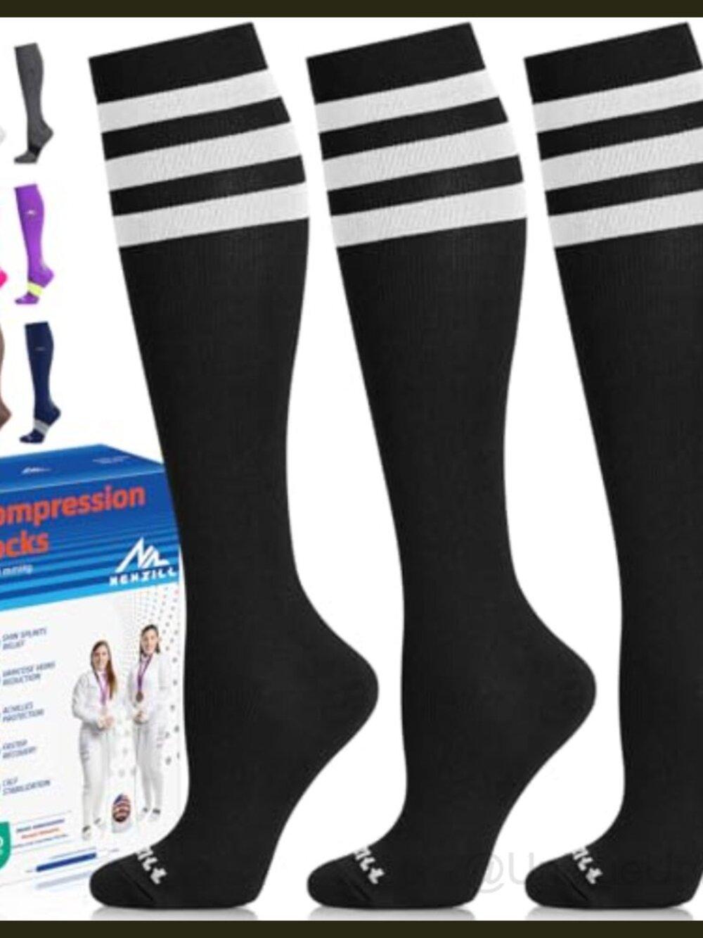 Compression Socks Knee-High 20-30 mmHg Nylon Spandex Unisex Athletic